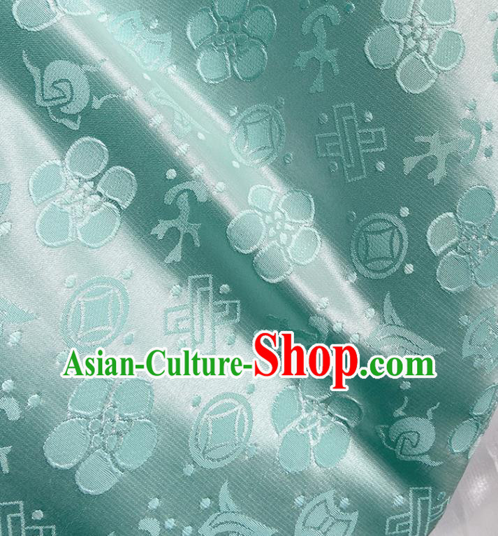 China Traditional Hanfu Silk Fabric Qipao Dress Light Blue Brocade Tang Suit Damask Classical Peach Blossom Pattern Satin Tapestry