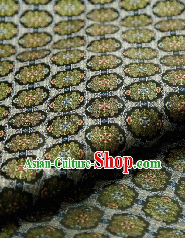 Japanese Dark Green Nishijin Brocade Traditional Hanabishi Pattern Satin Drapery Asian Kimono Tapestry Fabric