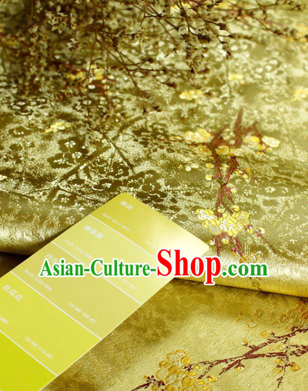China Classical Plum Blossom Pattern Satin Tapestry Traditional Hanfu Silk Fabric Jacquard Yellow Brocade Tang Suit Damask