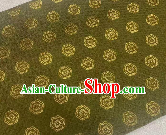 Asian Kimono Tapestry Fabric Japanese Olive Green Nishijin Brocade Traditional Plum Blossom Pattern Satin Drapery