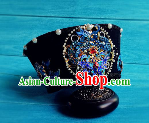 China Ancient Imperial Consort Hat Drama Ruyi Royal Love in the Palace Hai Lan Headdress Traditional Qing Dynasty Empress Blueing Hair Crown