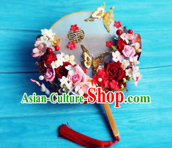 Handmade Chinese Wedding Palace Fan Ming Dynasty Princess Fan Traditional Hanfu Circular Fan