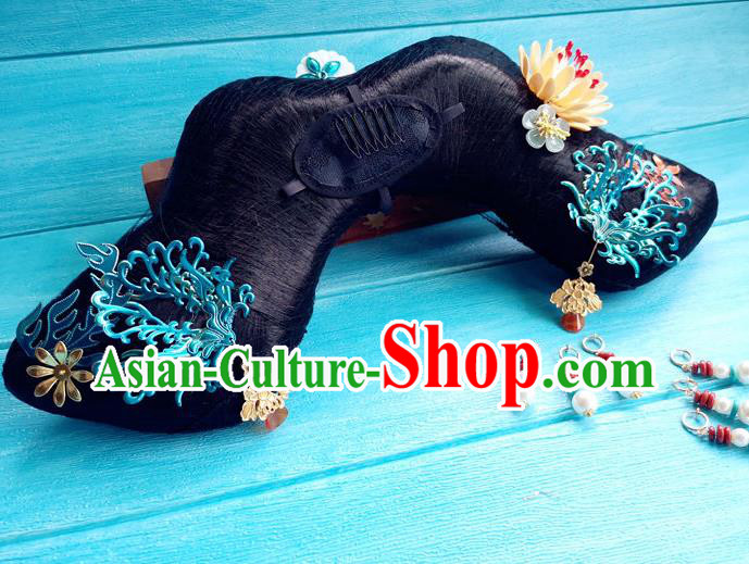 China Drama Story of Yanxi Palace Wei Yingluo Headdress Traditional Qing Dynasty Manchu Woman Wigs and Hairpins Ancient Imperial Consort Hairpieces
