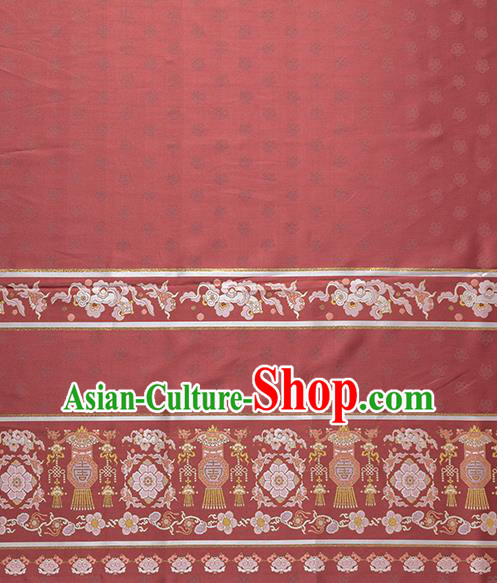 Asian Chinese Traditional Lantern Pattern Satin Drapery Ming Dynasty Wine Red Tapestry Fabric Hanfu Dress Jacquard Brocade