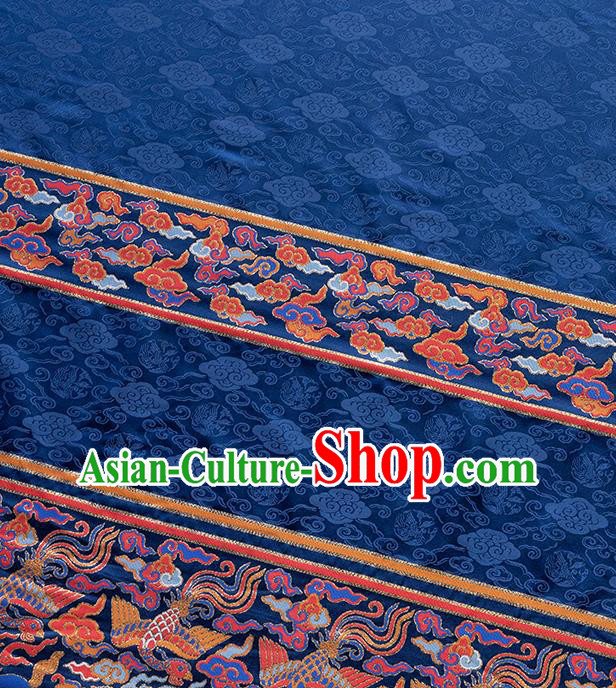 Asian Chinese Hanfu Dress Zhuanghua Satin Jacquard Drapery Ming Dynasty Deep Blue Tapestry Fabric Traditional Phoenix Pattern Brocade