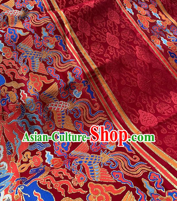 Asian Chinese Jacquard Drapery Ming Dynasty Tapestry Fabric Traditional Phoenix Pattern Red Brocade Hanfu Dress Zhuanghua Satin