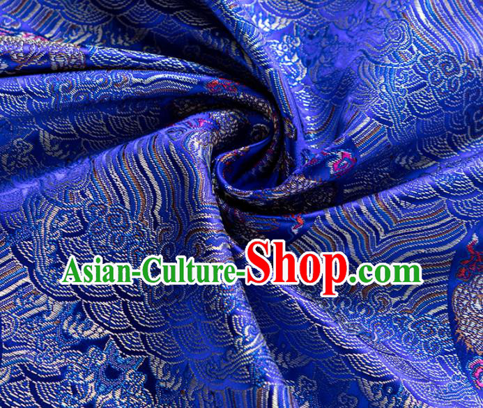 China Traditional Wave Dragon Pattern Silk Fabric Jacquard Royalblue Brocade Material Classical Cheongsam Tapestry Tang Suit Satin Damask