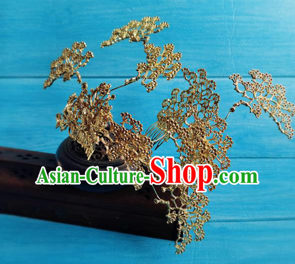 China Traditional Tang Dynasty Princess Golden Hair Crown Ancient Royal Infanta Hair Comb Drama Qing Yu Nian Li Yunrui Headpiece