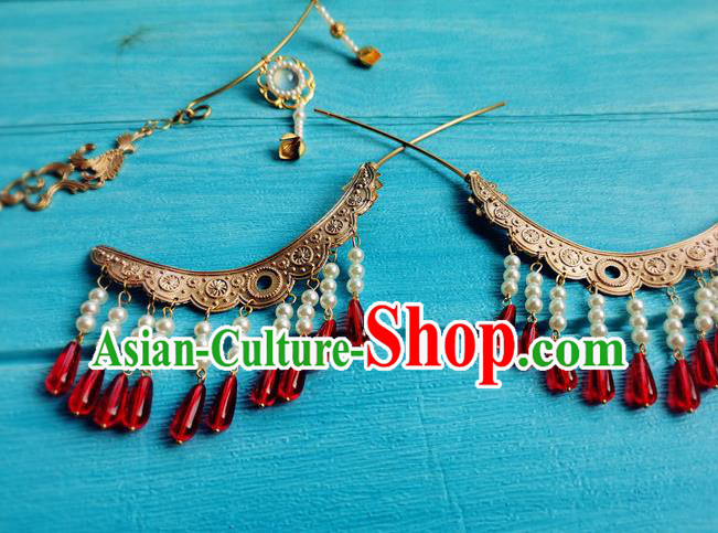 Chinese Ancient Empress Tassel Hairpins Traditional Hanfu Hair Accessories Jin Dynasty Court Woman Hair Stick