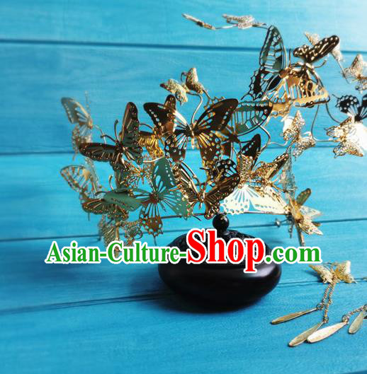 China Traditional Hanfu Golden Butterfly Hair Crown Ancient Shang Dynasty Queen Hairpins Drama Zhao Ge Su Daji Headpieces