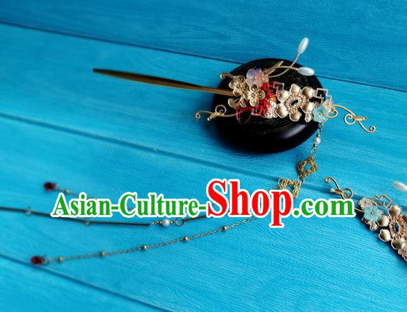 Chinese Ancient Empress Golden Hairpin Traditional Hanfu Hair Accessories Tang Dynasty Court Woman Tassel Hair Stick