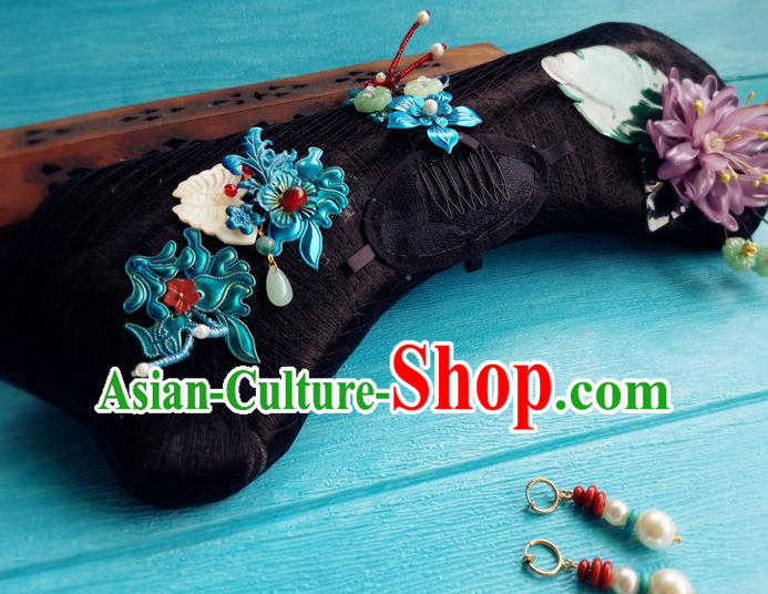 China Traditional Qing Dynasty Manchu Woman Wigs and Hairpins Ancient Imperial Consort Hairpieces Drama Story of Yanxi Palace Wei Yingluo Headdress