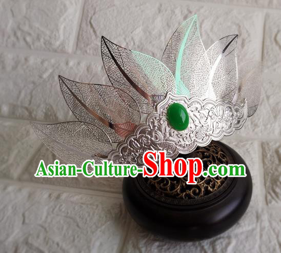 Chinese Traditional Ancient Swordsman Argent Lotus Hairdo Crown Tang Dynasty Prince Hair Accessories