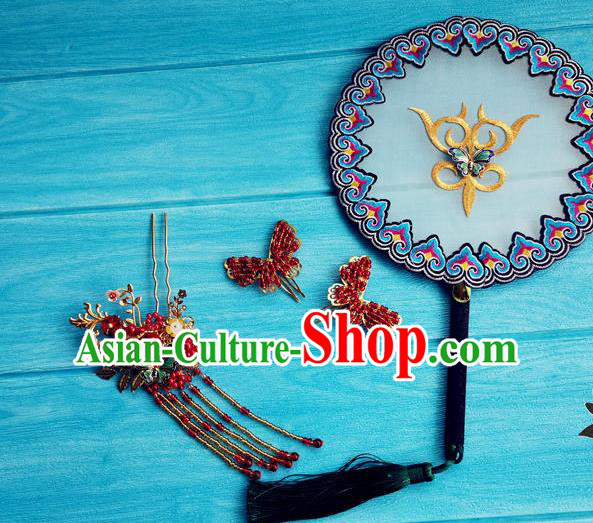 Handmade Chinese Traditional Hanfu Circular Fan Wedding Palace Fan Tang Dynasty Princess Fan
