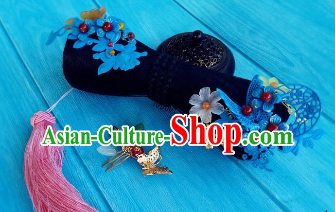 China Traditional Qing Dynasty Princess Wigs and Hairpins Ancient Manchu Lady Hairpieces Drama Story of Yanxi Palace Headdress