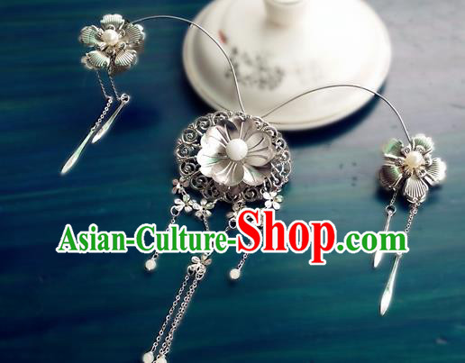 Chinese Tang Dynasty Argent Hair Crown Traditional Hanfu Hair Accessories Ancient Fairy Tassel Hairpin