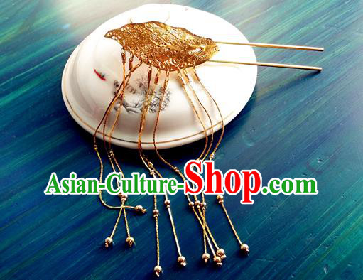 Chinese Qin Dynasty Queen Golden Tassel Hair Stick Traditional Hanfu Hair Accessories Ancient Empress Hairpin