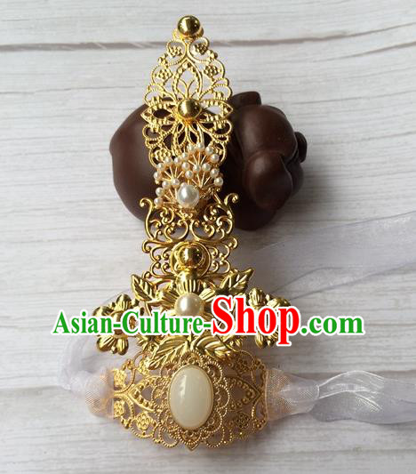 Chinese Traditional Tang Dynasty Swordsman Headwear Ancient Noble Childe Golden Hairdo Crown