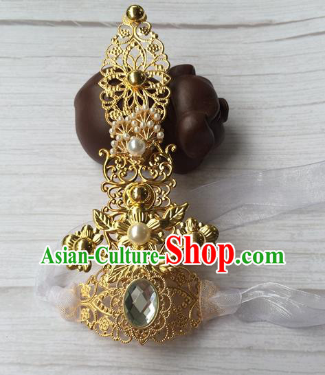 Chinese Traditional Tang Dynasty Noble Childe Headwear Ancient Royal Prince Pearls Hairdo Crown