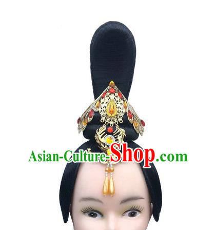 China Court Dance Hair Accessories Classical Dance Headdress Traditional Tang Dynasty Dance Wigs and Headpieces