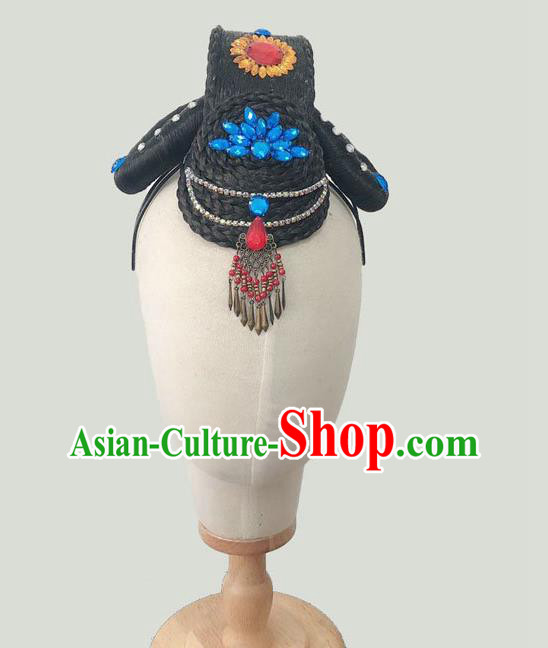 China Woman Solo Dance Hair Accessories Classical Dance Hairpieces Traditional Flying Dance Wigs