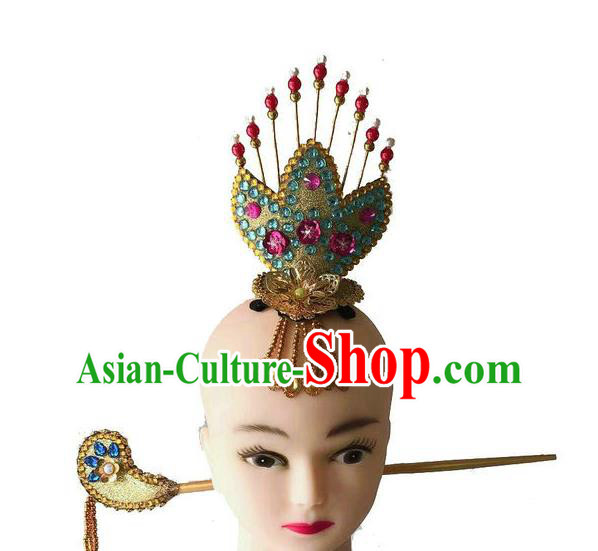 Chinese Ethnic Folk Dance Hairpins Traditional Korean Nationality Dance Headdress Stage Performance Golden Hair Crown
