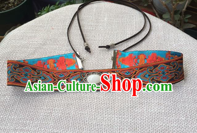 Chinese Ancient Scholar Embroidered Headband Traditional Hanfu Hair Accessories Ming Dynasty Childe Frontlet Accessories