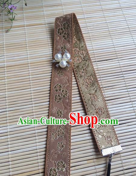 Chinese Ancient Dowager Countess Headwear Ming Dynasty Elderly Woman Forehead Accessories Traditional Hanfu Khaki Headband