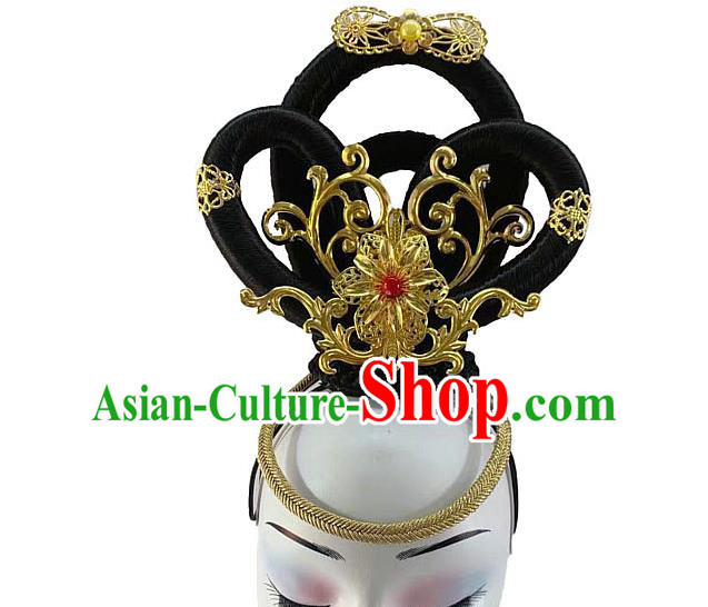 Chinese Traditional Dunhuang Flying Apsaras Headwear Stage Performance Wigs Chignon Classical Dance Hair Accessories