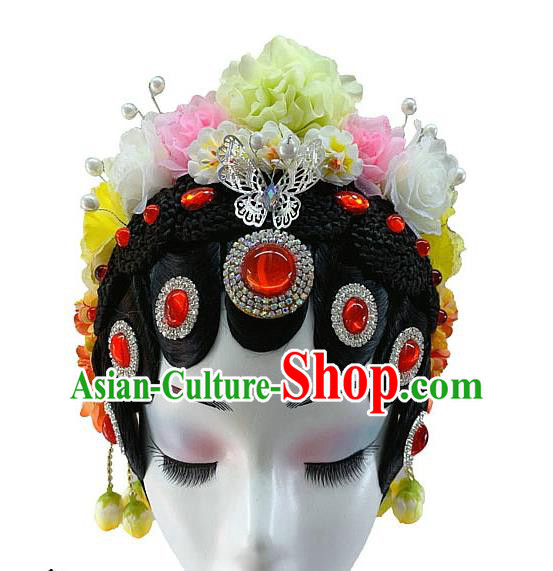 Chinese Peking Opera Hairpieces Classical Dance Hair Accessories Woman Stage Performance Wigs Headdress