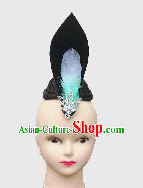 Chinese Tang Dynasty Du Fu Dance Headpieces Traditional Stage Performance Headdress Classical Dance Wigs Chignon