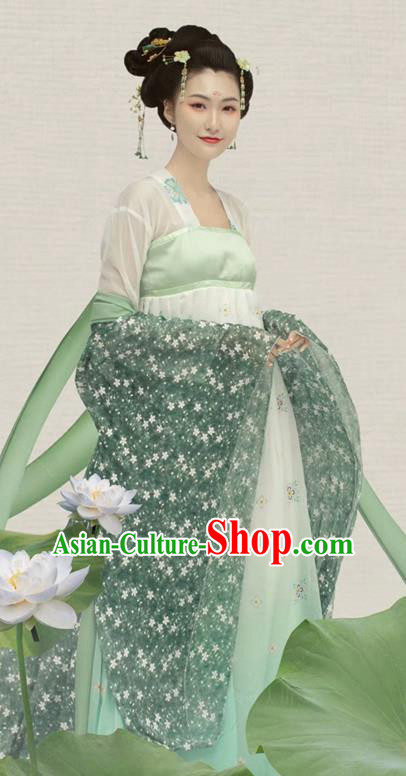China Traditional Historical Clothing Tang Dynasty Palace Beauty Garment Costume Ancient Princess Green Hanfu Dress