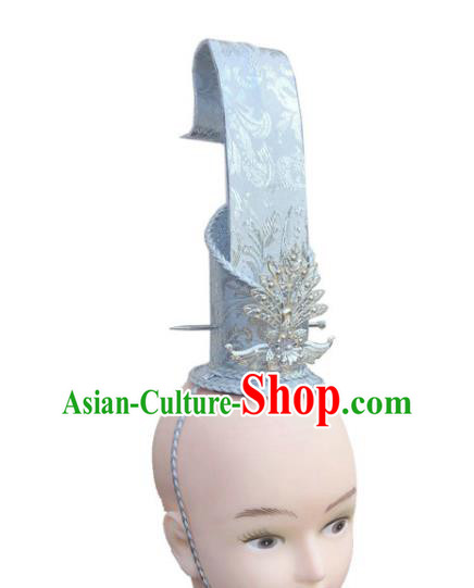 Chinese Classical Dance Hair Accessories Male Stage Performance Headpieces Ancient Scholar White Hairdo and Hairpin