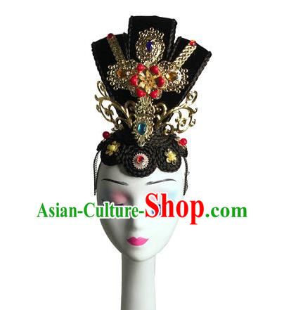 Chinese Classical Dance Hair Accessories Flying Apsaras Dance Wigs Chignon Traditional Court Dance Hairpieces Woman Stage Performance Headdress