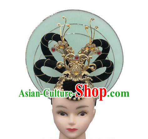 Chinese Flying Apsaras Dance Wigs Chignon Traditional Court Dance Hairpieces Woman Stage Performance Headdress Classical Dance Hair Accessories