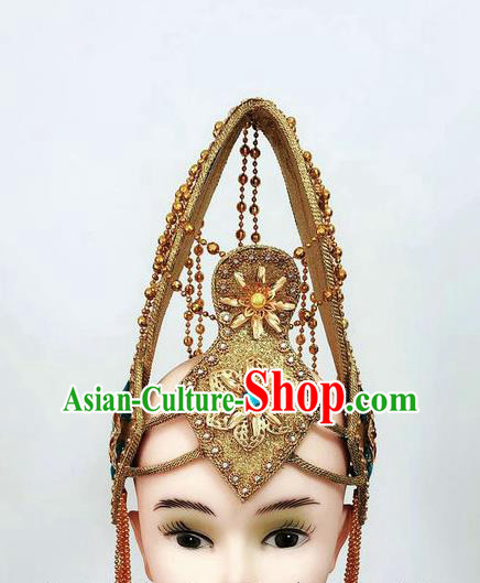 Professional Opening Dance Hair Accessories Yellow Hair Crown Indian Dance Headdress Belly Dance Headpiece