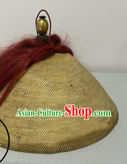 Chinese Ancient Soldier Headwear Qing Dynasty Male Hat Traditional Summer Headdress
