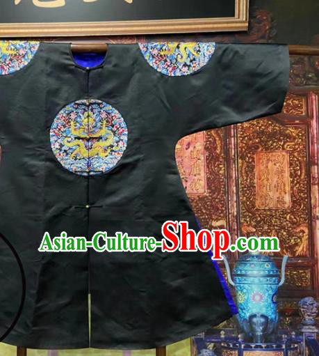China Traditional Emperor Kangxi Historical Costume Qing Dynasty Manchu Monarch Embroidered Dragon Robe Clothing Ancient Black Official Garment