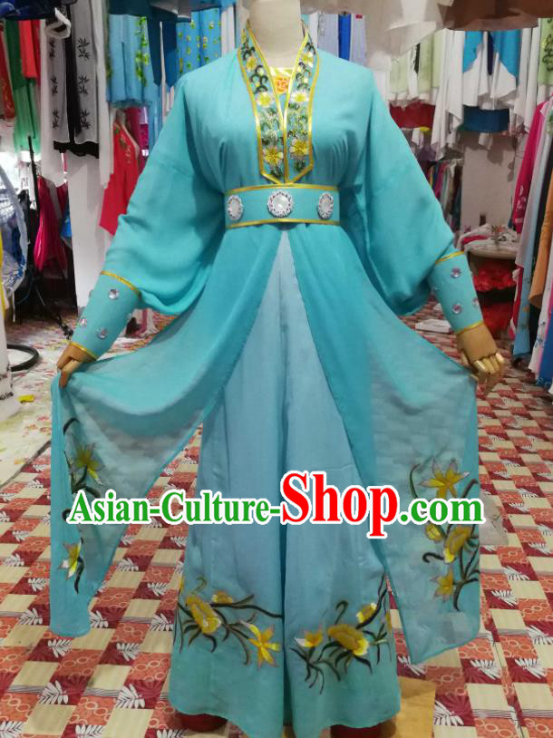 China Traditional Peking Opera Wudan Clothing Ancient Swordswoman Garment Costumes Huangmei Opera Actress Blue Dress Outfits