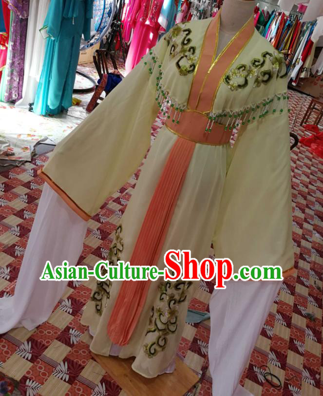 China Traditional Peking Opera Hua Tan Clothing Ancient Fairy Garment Costumes Guangdong Opera Actress Yellow Dress Outfits