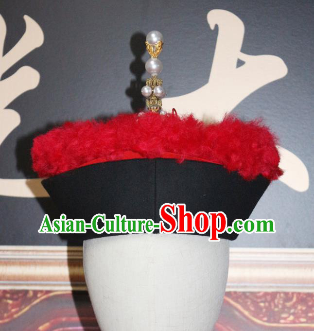 Chinese Ancient Manchu Monarch Headdress Traditional Mandarin Headwear Qing Dynasty Kangxi Emperor Hat