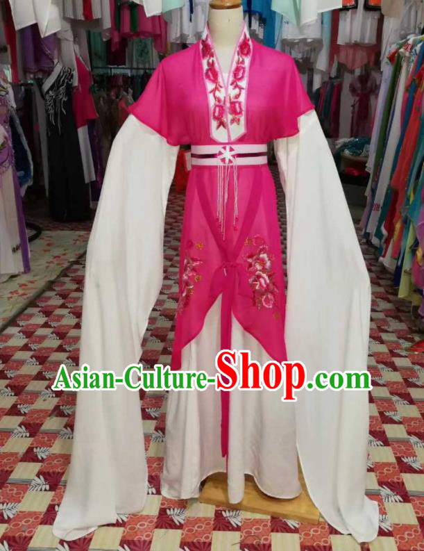 China Huangmei Opera Actress Rosy Dress Outfits Traditional Peking Opera Xiaodan Clothing Ancient Village Girl Garment Costumes
