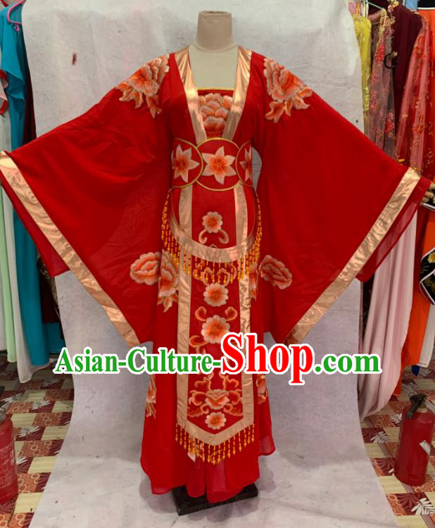 China Peking Opera Hua Tan Clothing Ancient Empress Garment Costume Shaoxing Opera Queen Embroidered Red Dress Outfits