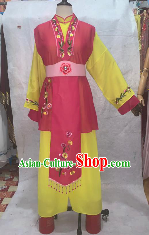 China Ancient Servant Girl Garment Costume Shaoxing Opera Actress Embroidered Dress Outfits Peking Opera Hua Tan Clothing