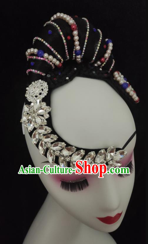 China Heilongjiang Minority Dance Hairpieces Ewenki Ethnic Performance Headdress Owenk Nationality Folk Dance Wigs Chignon Hair Accessories