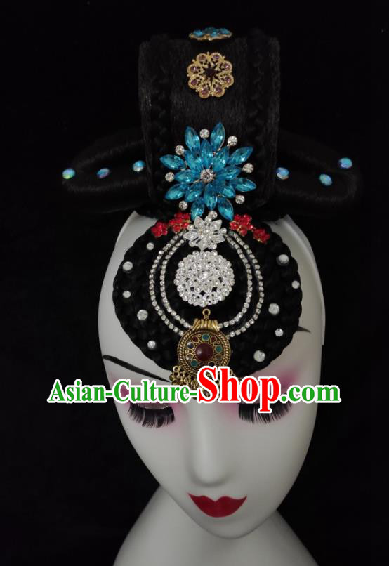 Chinese Court Dance Wigs Chignon Woman Fairy Dance Hair Accessories Stage Performance Hairpieces Classical Dance Headdress