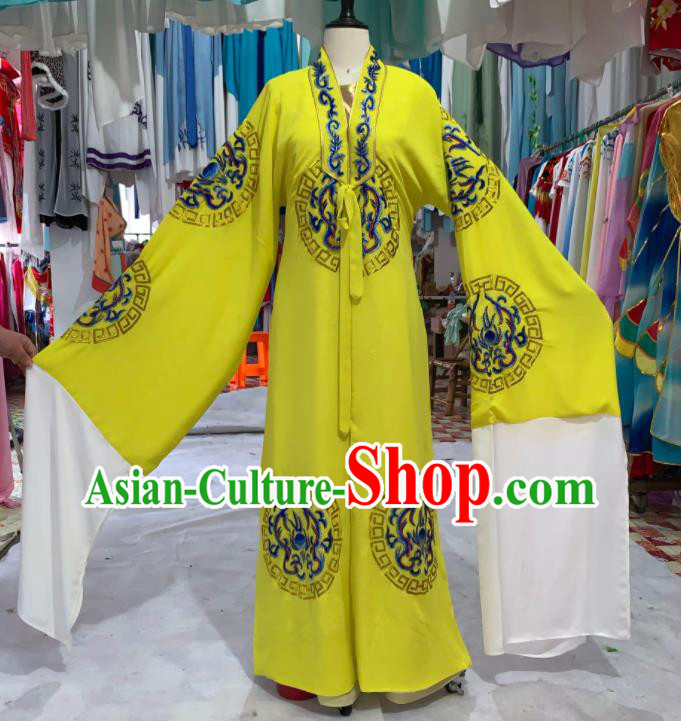 China Traditional Opera Emperor Clothing Shaoxing Opera Scholar Garment Costumes Beijing Opera Xiaosheng Embroidered Yellow Cape Uniforms