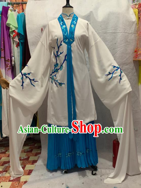 China Shaoxing Opera Actress White Dress Uniforms Beijing Opera Hua Tan Clothing Ancient Distressed Woman Garment Costumes