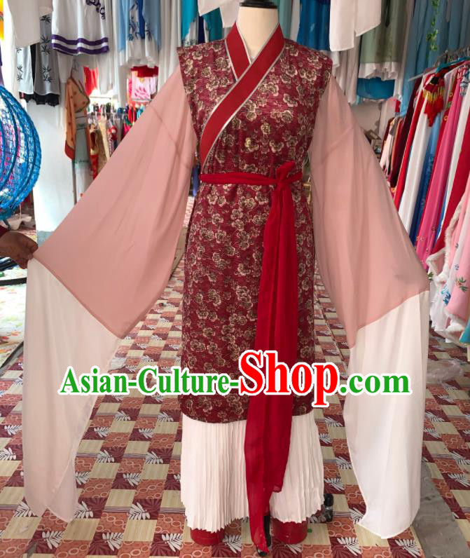 China Shaoxing Opera Old Maidservant Wine Red Dress Outfits Traditional Peking Opera Laodan Clothing Ancient Elderly Woman Garment Costumes