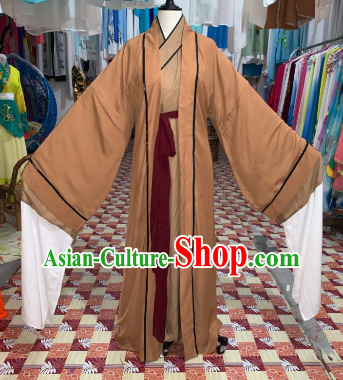 China Traditional Opera Elderly Male Clothing Henan Opera Old Gentleman Garment Costumes Beijing Opera Laosheng Khaki Robe Uniforms